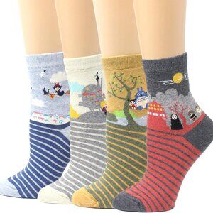 Women’s Cotton Crew Socks Cute Funny Multicolor Casual Made in Korea